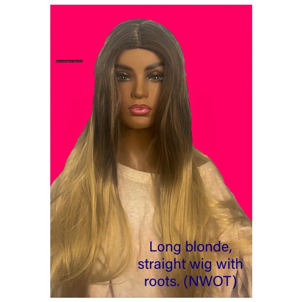Cream and Brown Long Straight Wig with Ombre Effect
